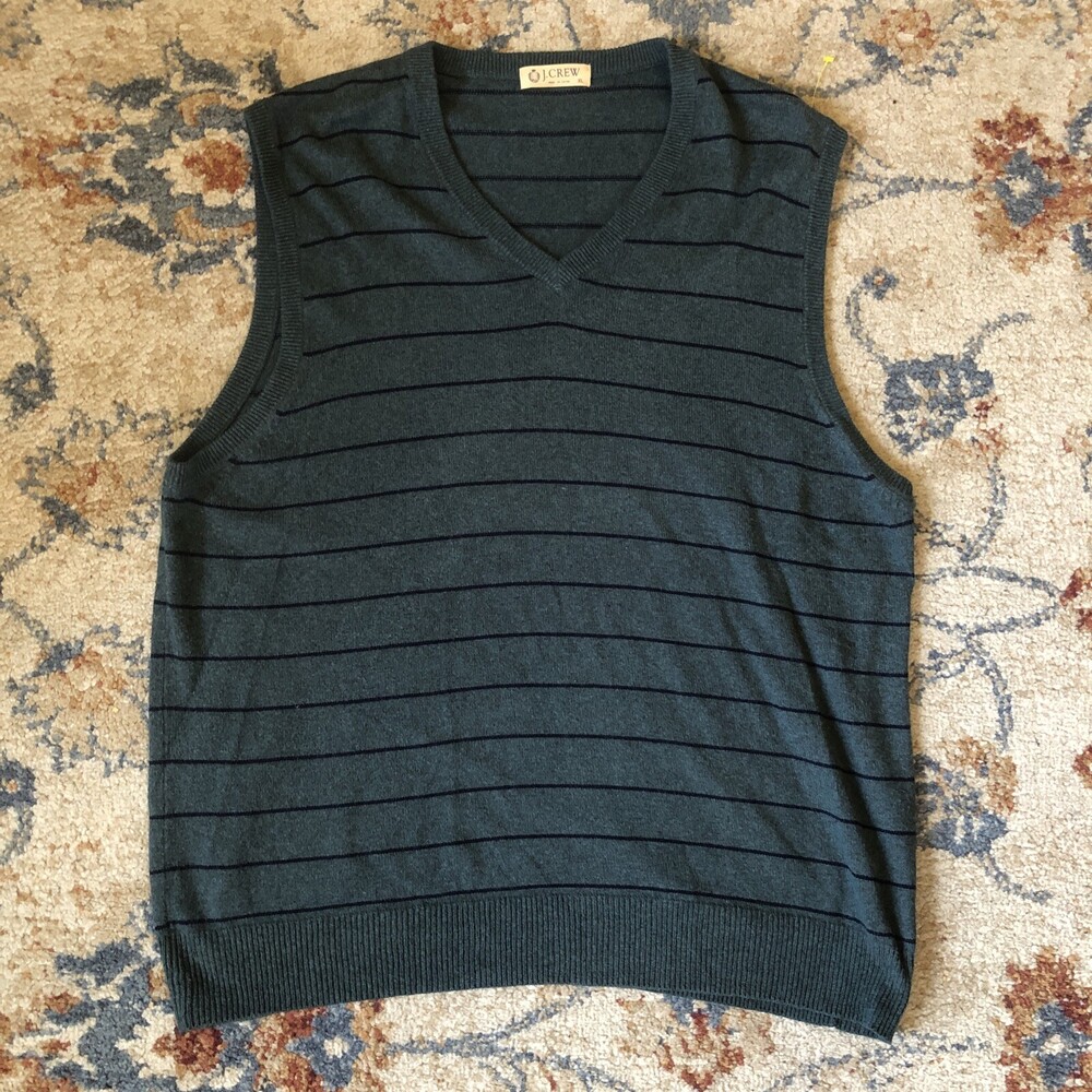 J Crew Sweater Vest Men Size XL Cotton Cashmere Pullover V Neck Stripped